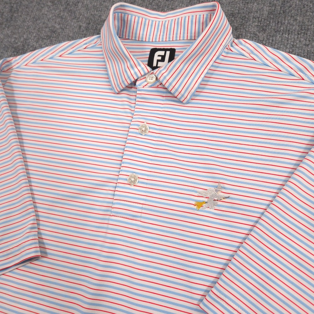 FootJoy Polo Shirt Mens L Blue Red Striped Salem Country Club Golf Witch Logo